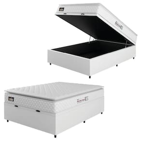 Cama Box Baú Casal Colchão Espuma D33 Pillow Top New Millenium 138x188x60cm Branco Hellen