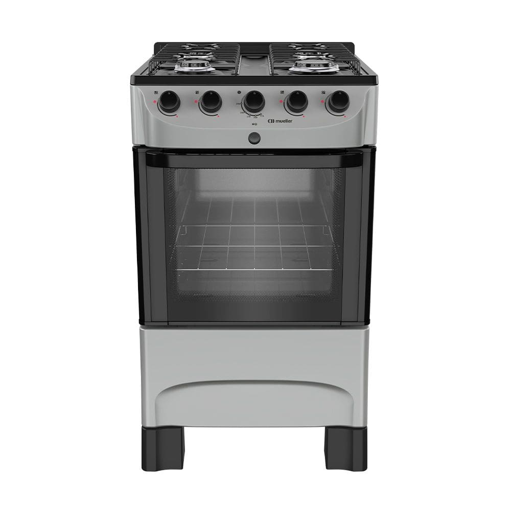 Fogão 4 Bocas a Gás Mueller MFI4BC Mesa de Aço Esmaltado e Acendimento Automático Titânio Bivolt