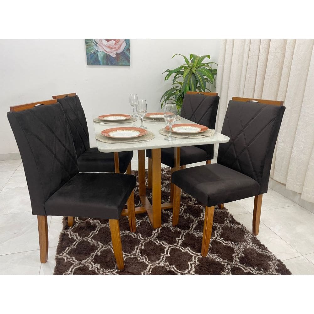 Mesa de Jantar Itália 1.20x0.80 Com 4 Cadeiras Califórnia – Cinamomo/Off White/Marrom