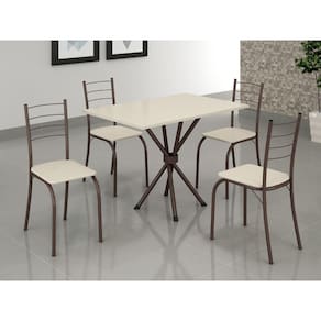 Mesa com 4 cadeiras Tampo Ardósia Tubular Rio Marrom / Off White – 1.00x0.60