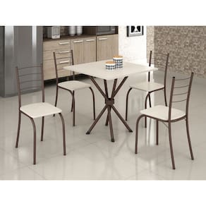 Mesa com 4 cadeiras Tampo Ardósia Tubular Marron / Off White – 0.75x0.75