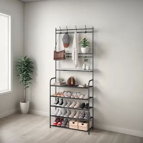 Rack Organizador Decoteam Com Sapateira E Cabideiro Preto