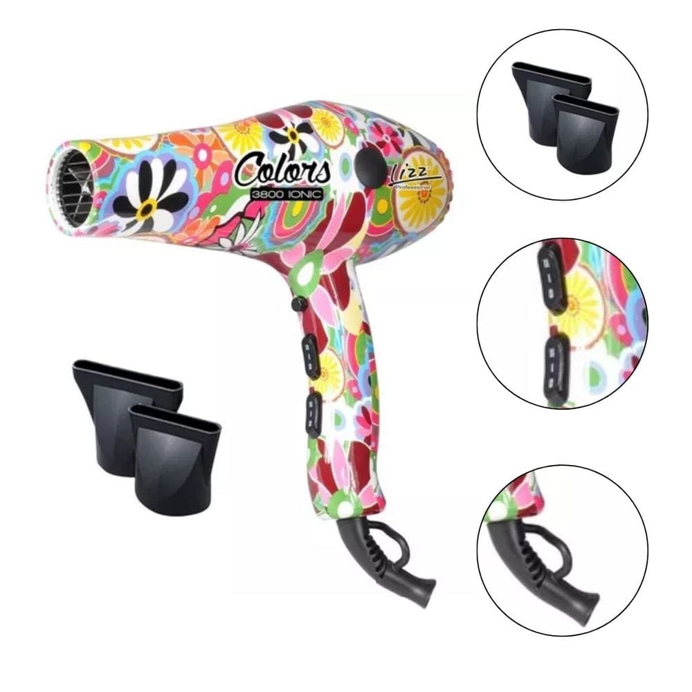 Secador Colors 3800 Ionic Lizz Profissional Com Ions Para Redução De Frizz Selagem Dos Fios