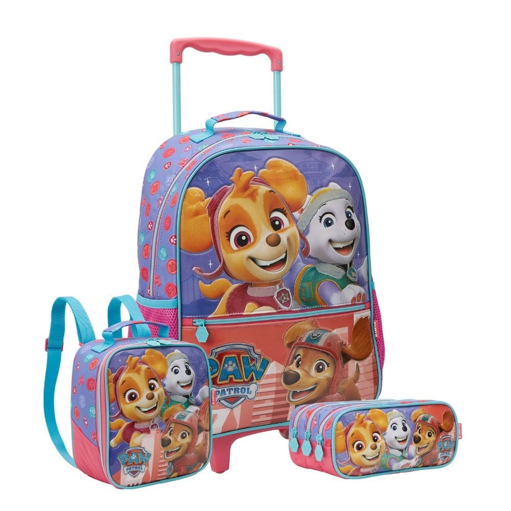 Kit Mochila Rodas 16" Patrulha Canina Skye Lancheira Estojo