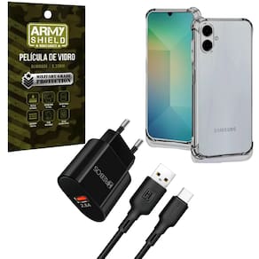 Capa Capinha Transparente Para Galaxy A06 + Carregador Turbo + Pelicula de Vidro 3D Armyshield