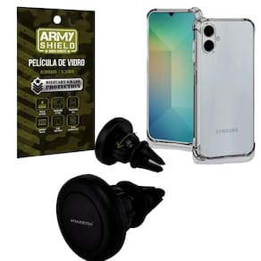 Capa Capinha Transparente Para Galaxy A06 + Suporte Carro Magnético + Pelicula de Vidro 3D Armyshield