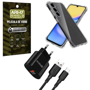Capa Capinha Transparente Para Galaxy A16 + Carregador Turbo + Pelicula de Vidro 3D Armyshield