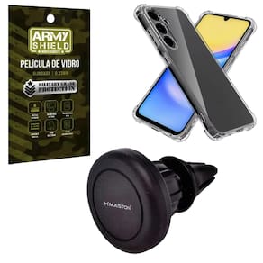 Capa Capinha Transparente Para Galaxy A16 + Suporte Carro Magnético + Pelicula de Vidro 3D Armyshield