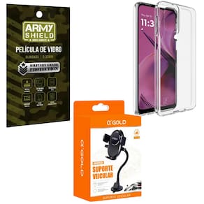Capa Capinha Transparente Para Moto G55 + Suporte Ventosa + Pelicula de Vidro 3D Armyshield