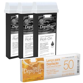 Kit Depilflax Lenços para Depilação + 03 Ceras Rollon Negra