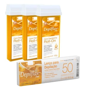 Kit Depilflax 50 Lenços + 03 Ceras Rollon Natural