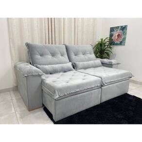 Sofá Retrátil Reclinável 5 lugares 2.50m Valência - Prata Veludo