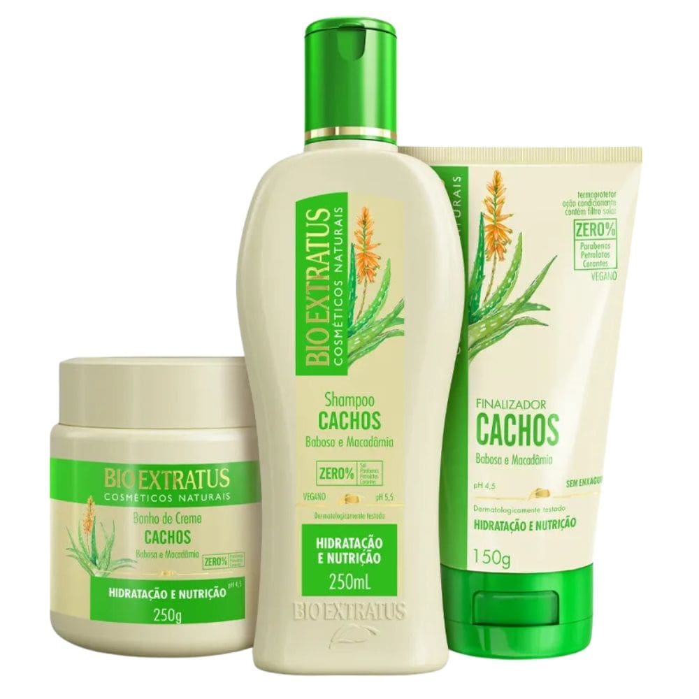 Kit Bio Extratus Cachos Shampoo Banho de Creme 250mL/g Finalizador 150mL/g