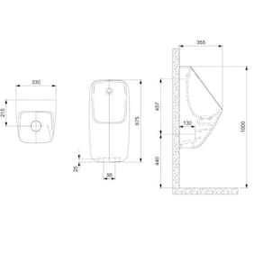 Kit com 3 Mictório Rimless com Entrada Superior Proton Square Roca Stone