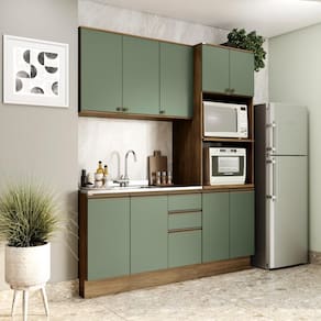 Cozinha Compacta Celeste Kappesberg 100% MDF Nogueira/Verde 190cm