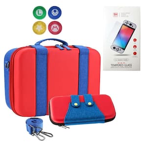 Kit Bolsa E Case 2 em 1, Película De Vidro Premium, 4 Grips Para Analógicos Compatível Com Nintendo Switch Oled