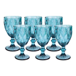 Jogo 6 Taças De Vidro Diamond Diamante Azul 300ml água Class Home