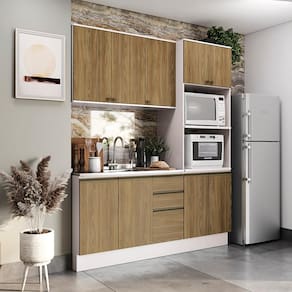 Cozinha Compacta Celeste Kappesberg 100% MDF Branco/Nogueira 190cm