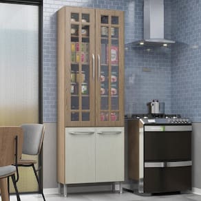 Paneleiro Duplo Modulado Vidro Paris 4 Portas Nogal/salinas