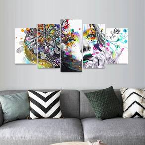 Quadro Mosaico Mulher Abstrata Colorida 5 Peças Decorativo