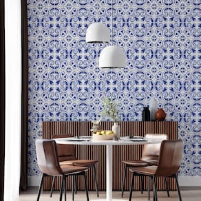 Papel De Parede Adesivo Azulejo Azul E Branco - 3,0M