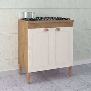 Balcão de Cozinha 72 Cm Viena 2 Portas Canelato Rústico/Natural Off White - Atualle Móveis