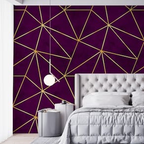 Papel De Parede Adesivo Zara Roxo Dark Com Dourado - 3,0M