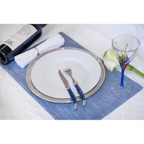 Conjunto 6 Facas Luxo Laguiole Com Cepo De Madeira - Azul