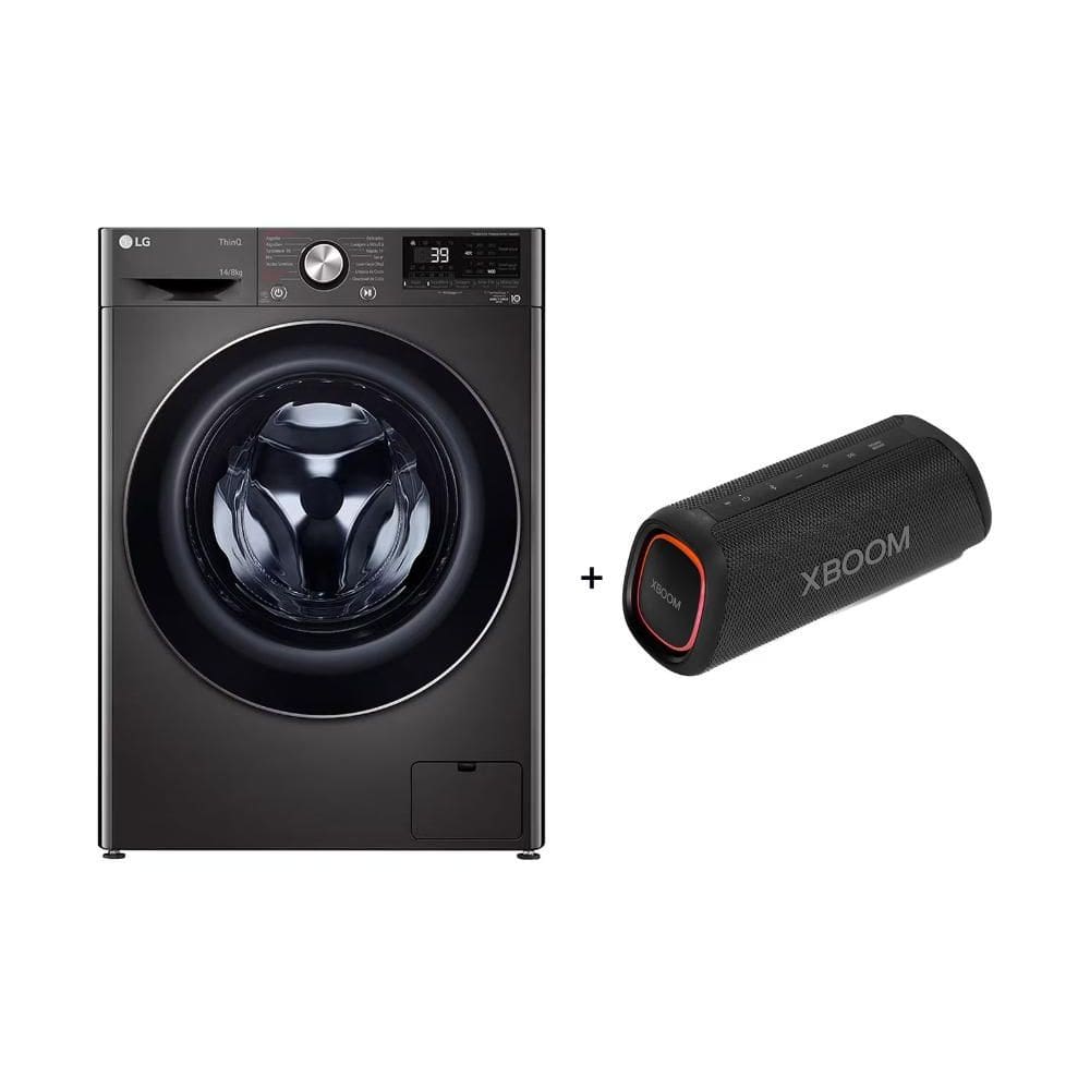 Combo Lava e Seca LG Smart VC2 110V 14kg Black Inox + Caixa de Som Portátil LG XBOOM Go XG5