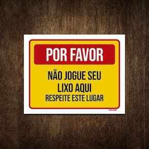 Placa De Sinalização - Por Favor Não Jogue Lixo 18X23