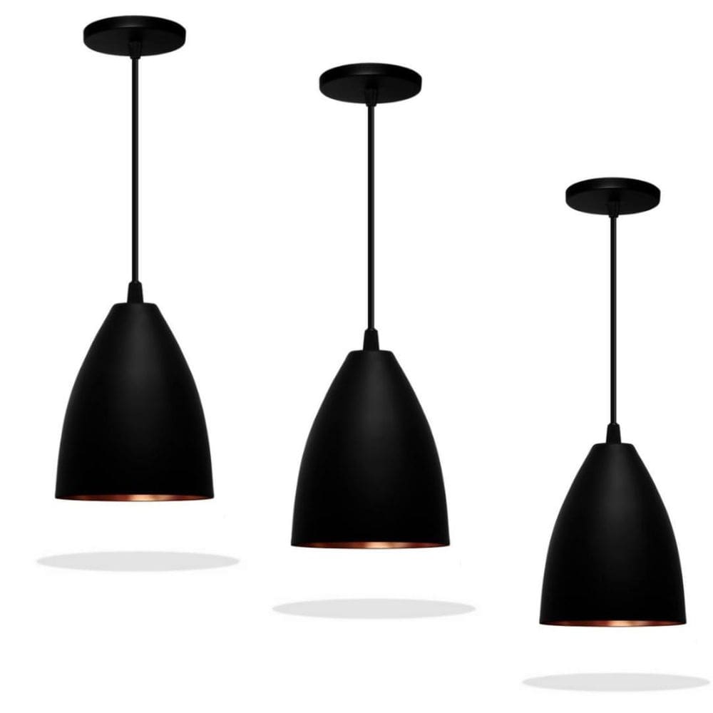 Kit 3 Luminaria Pendente Vegas   Preto Com Bronze