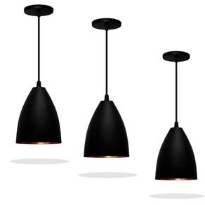 Kit 3 Luminaria Pendente Vegas   Preto Com Bronze