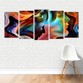 Quadro Arte Abstrato Rostos Colorido Faces Silhueta Canvas