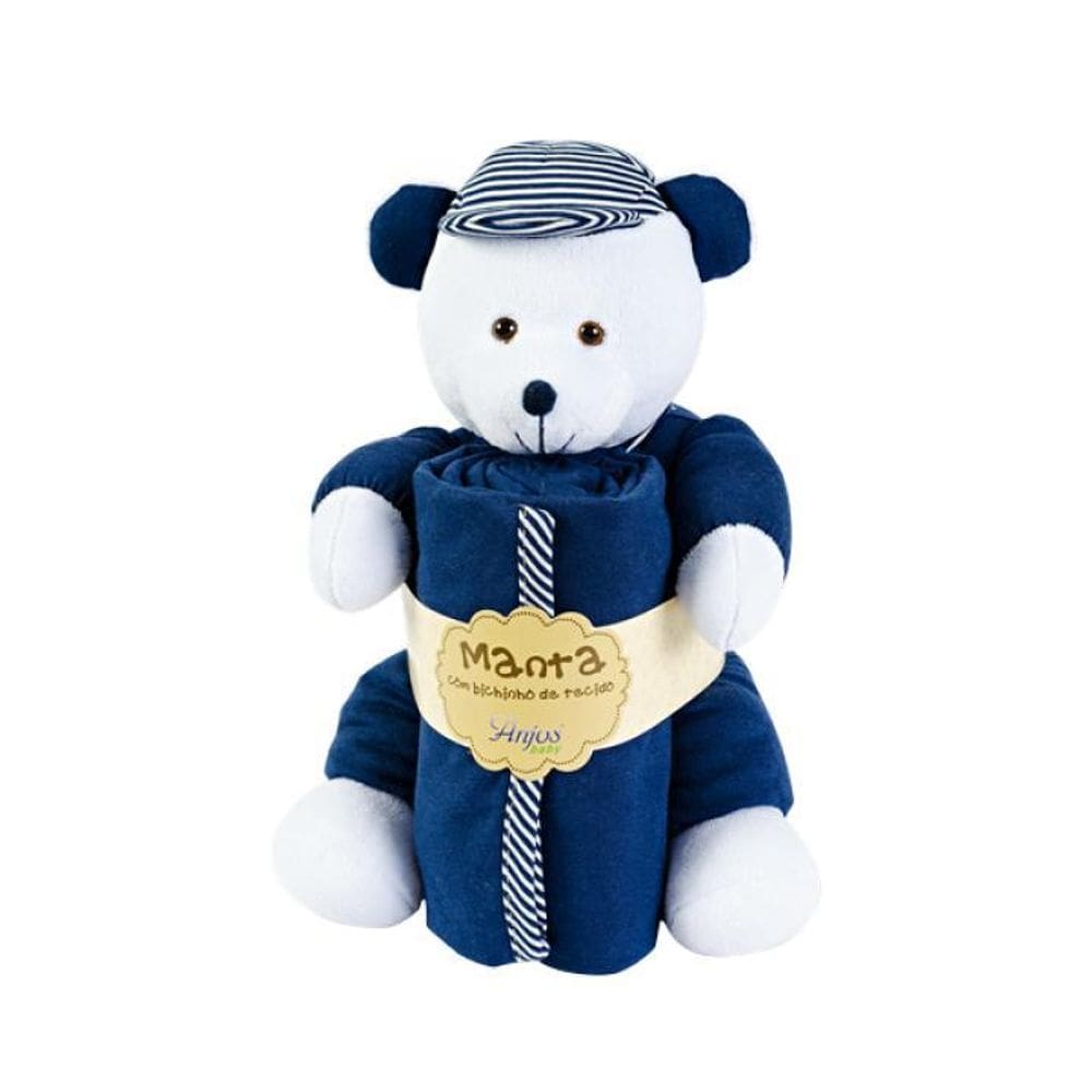 Manta Bebê Urso Boné Azul Marinho