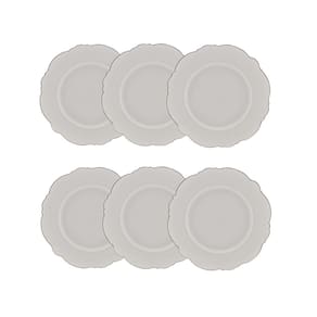 Cj 6 Pratos Rasos P/Sobremesa de Porcelana Branca Maldivas C/Filete Prata 21cm Wolff