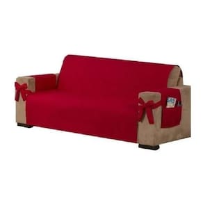 Kit Protetor De Sofá 3 Lugares Vermelho Porta Objetos E Laço