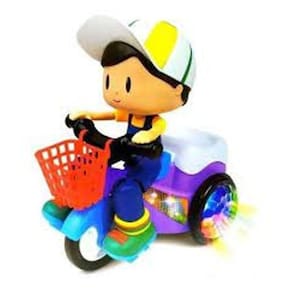 Boneco Motoqueiro Empina Triciclo Musical E Luz Menino