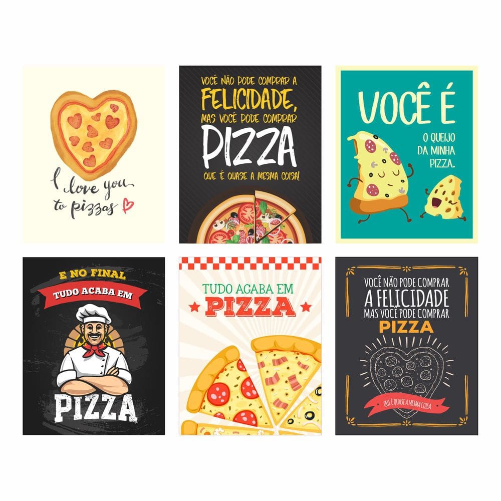 Kit 6 Placas Decorativas Mdf Pizza