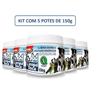 Kit Limpa Tóca Com 5 Potes De 150 G Eliminador De Odores Pet - Tira Cheiro De Xixi