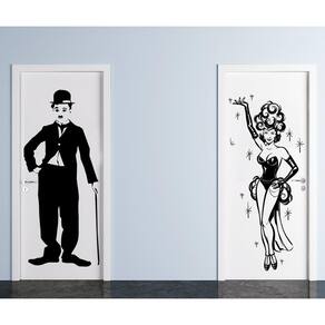 Adesivo Decorativo De Porta Charlie Chaplin E Carmem Miranda