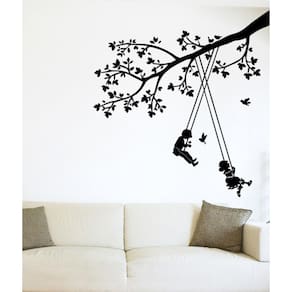 Adesivo Parede Crianças Balançando 104x100cm Preto