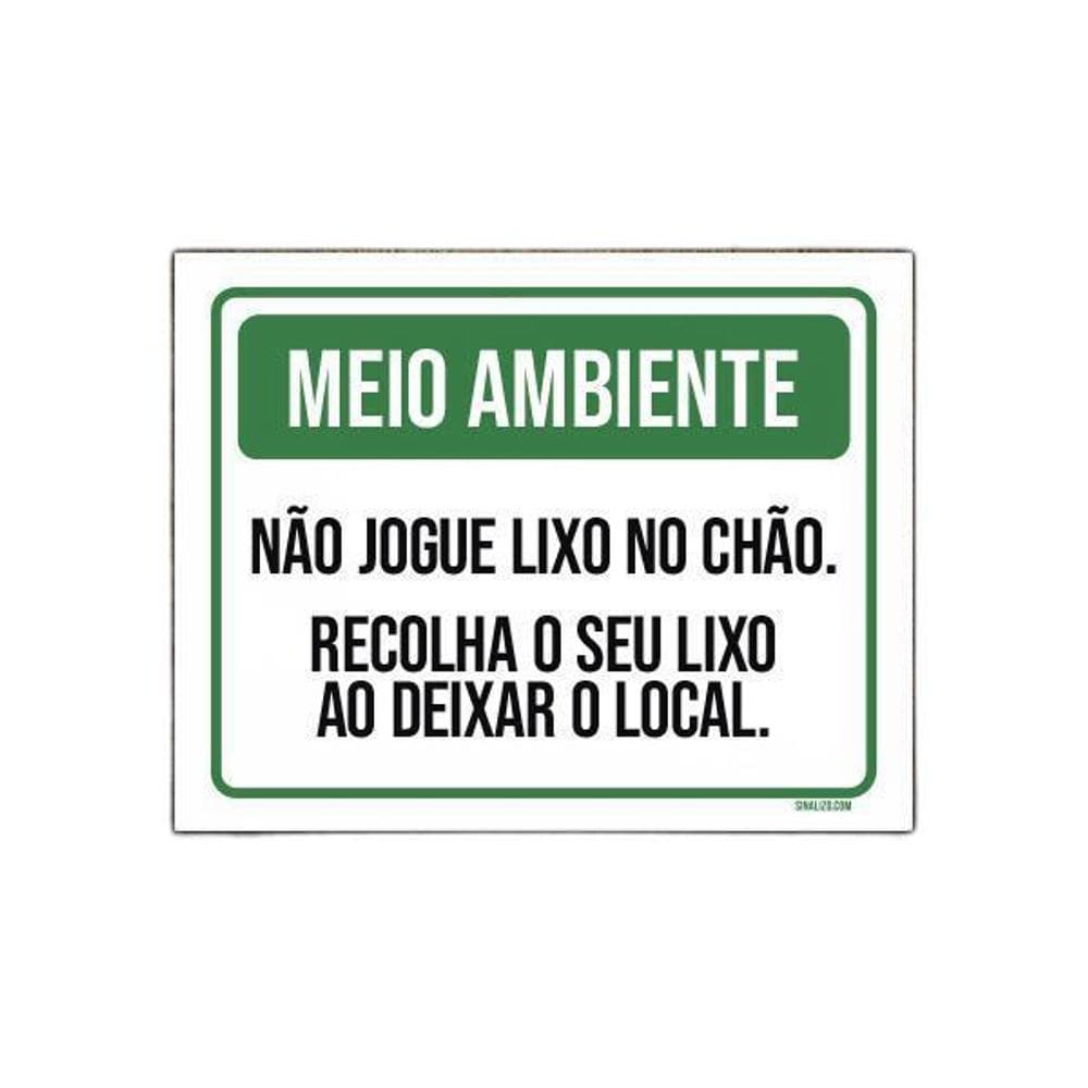Placa Meio Ambiente Não Jogue Lixo No Chão 18X23