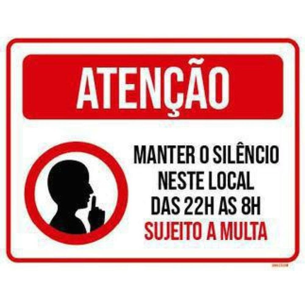 Placa Atenção Silêncio - 18x23cm - Dupla Face