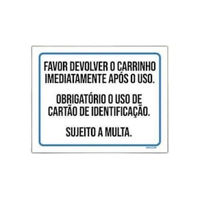 Placa Favor Devolver O Carrinho Imediatamente Após Uso 27X35