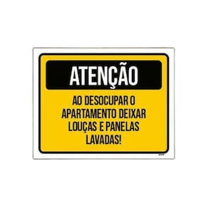 Placa Atenção Desocupar Apartamento Lave Louça 18X23