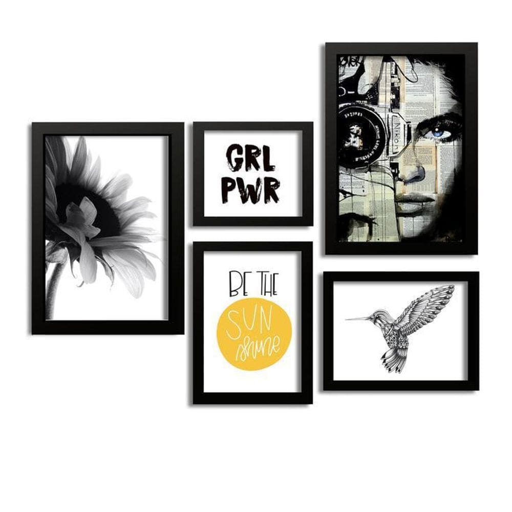Kit 5 Quadros Decorativos Sunshine Girl Power