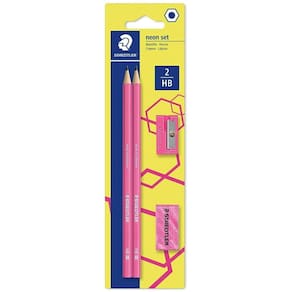 Kit 2 Lápis Preto Hb Wopex Staedtler + 2 Peças Rosa Neon