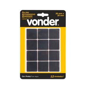 Feltro Autoadesivo Quadrado Preto 30Mm Com 12 Un Vonder