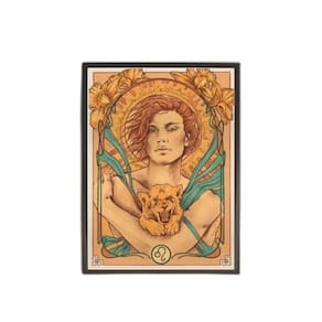 Quadro Vintage Signo Leão 45X34Cm - Com Vidro Moldura Preta