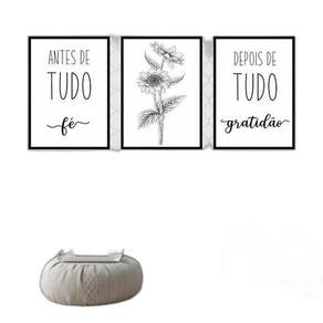 Kit Quadro Decorativo Fé E Gratidão Girassol 45X34Cm 3 Peças